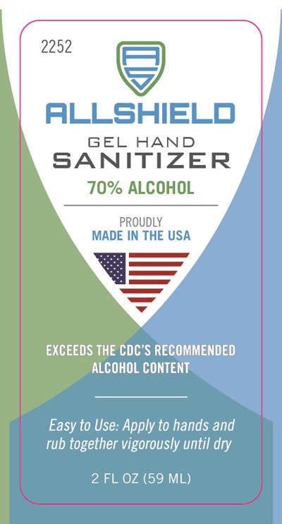 2252 AllShield Gel Hand Sanitizer    2 oz. Squeeze Bottle Front Label   TenSan